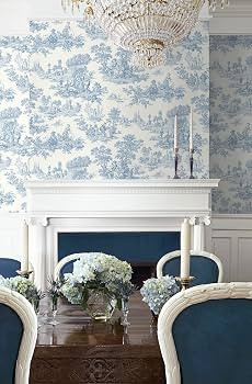 NextWall Chateau Toile Peel and Stick Wallpaper (Blue Bell) | Amazon (US)