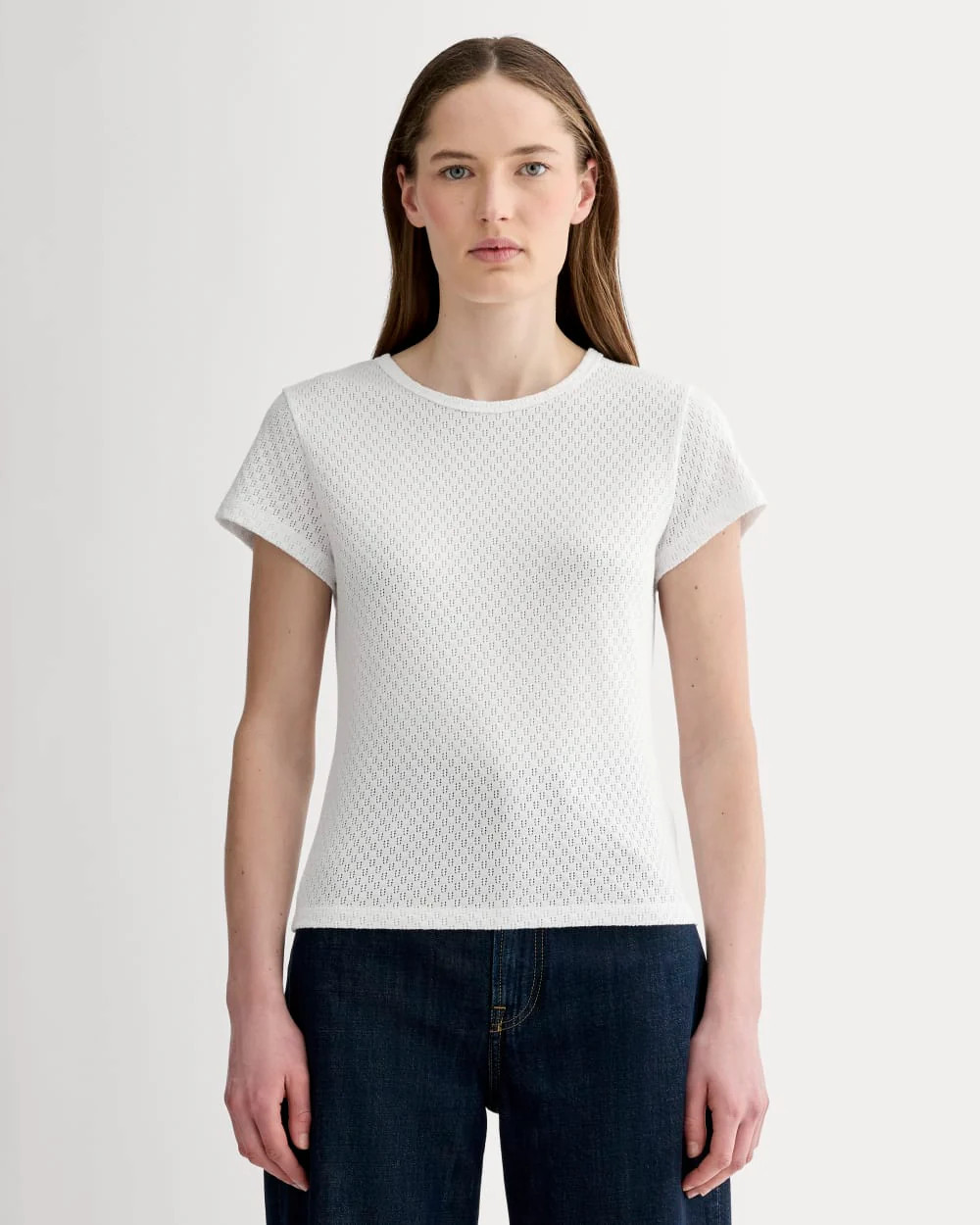 Everlane Pointelle Short-Sleeve Tshirt In White, Size XXS, Cotton | Everlane