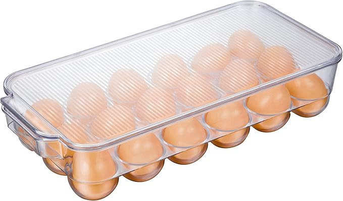 JINAMART Stackable Plastic Egg Holder for Refrigerator, Fridge Fresh Eggs Organizer Tray with Lid... | Amazon (US)
