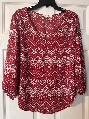 Wishful Park Red & White Aztec Print Top Blouse Size L | eBay US