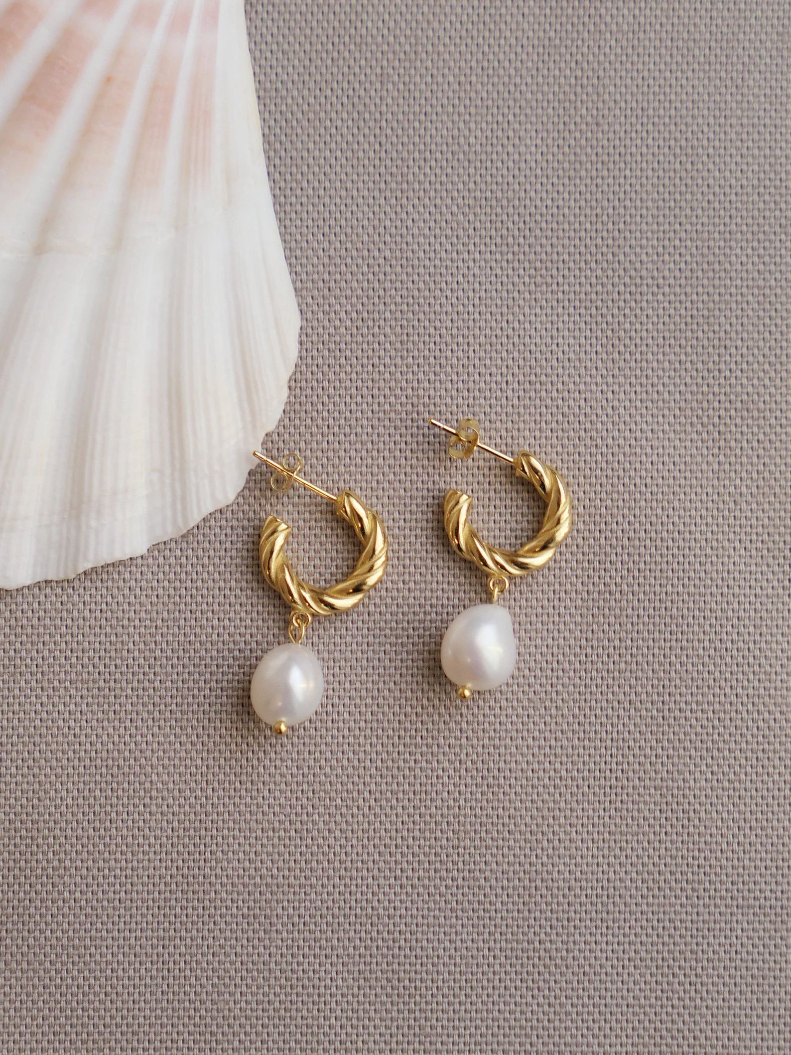 Gold Pearl Hoops|Gold Pearl Huggie Earrings|Twisted Gold Pearl Hoops|Gold Pearl Earrings|Pearl Dr... | Etsy (US)
