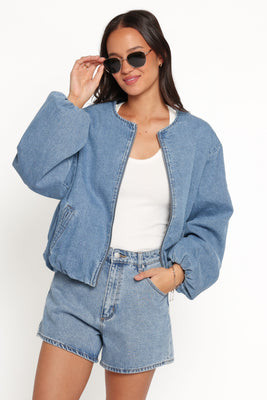 Elisa Cropped Bomber - Medium Wash Denim | Petal & Pup (US)