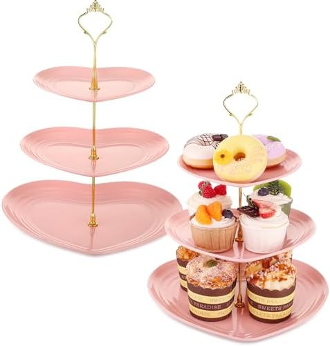 Layhit 2 Pack Valentine's Day 3 Tier Cupcake Stand Heart Shaped 3 Tiered Serving Trays for Party ... | Amazon (US)