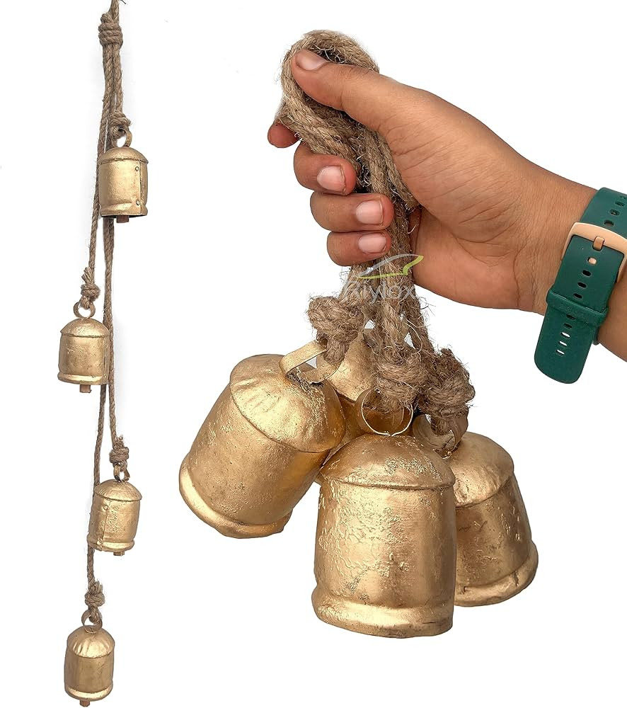 Shabby Chic Bells Set of 4 Hanging Metal Tibetan Inspired Meditation Decorative Cow Bell with Jut... | Amazon (US)