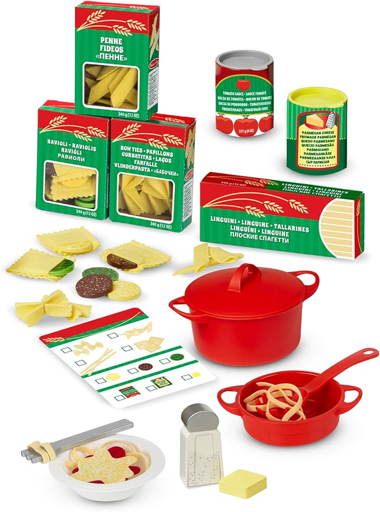 Melissa & Doug Prepare & Serve Pasta Play Food Set - Wooden Play Food Sets For Kids Kitchen, Pret... | Amazon (US)