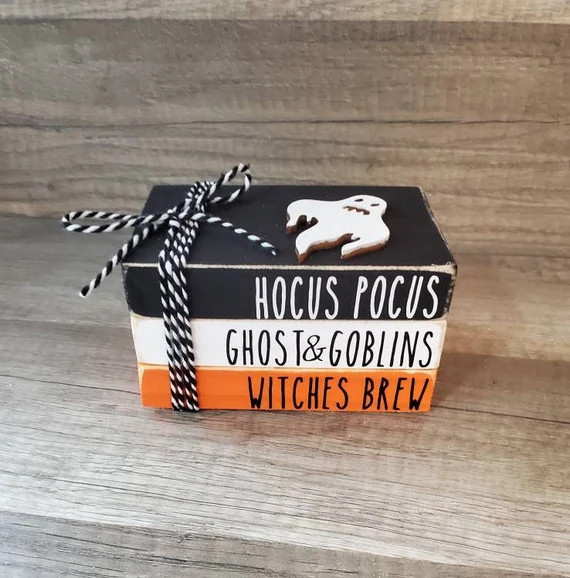 Halloween mini wood book stack/ tier tray decor/ Halloween decor/ Book bundle/wood books | Etsy (US)