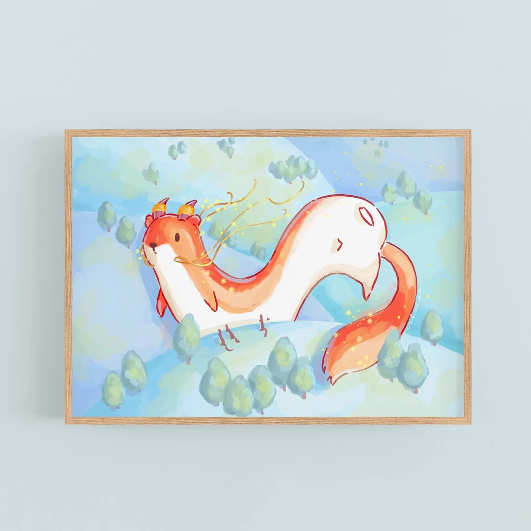 Stoat Weasel Dragon Art Print Kawaii Cute Art Illustration Cute Gift for Nature Lovers Cozy Wall ... | Etsy (US)