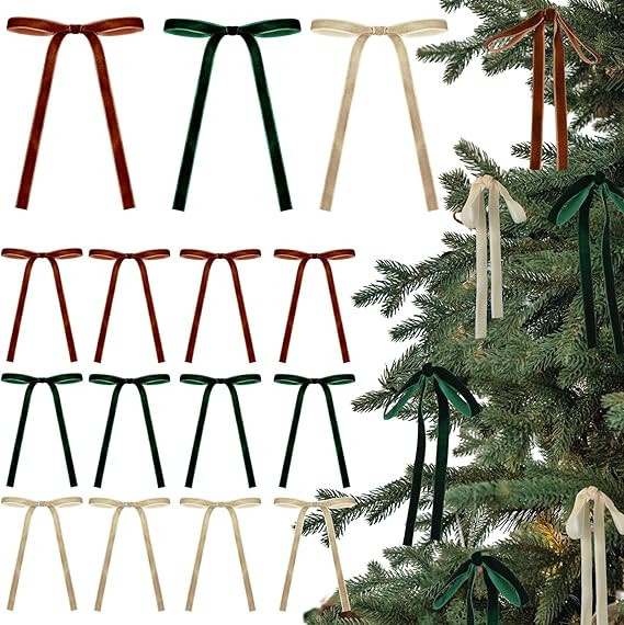 24 Pcs Velvet Christmas Bows for Christmas Tree Rustic Crafts Gift Bows Vintage Velvet Ribbon Bow... | Amazon (US)