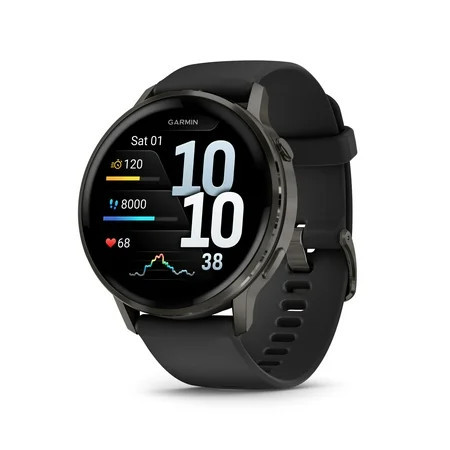 Garmin Venu 4, 45mm, Advanced Health and Fitness GPS Smartwatch, Bright and Colorful Display, Built-In Flashlight, 12 Days of Battery Life, Slate with Black Silicone Band | Walmart (US)
