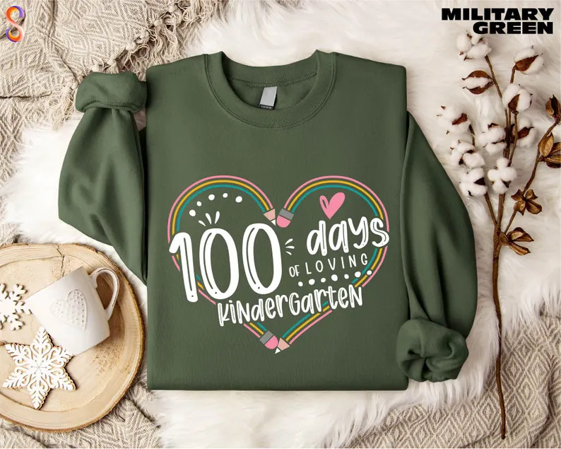100 Days of Loving Kindergarten Sweatshirt, Back to School Shirt, Pencil Heart Shirt, Gift for Te... | Etsy (US)