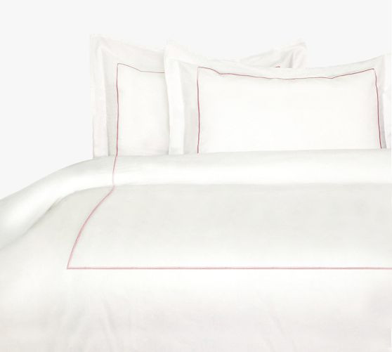 Lena Percale Embroidered Single Stripe Duvet Cover Set | Pottery Barn (US)