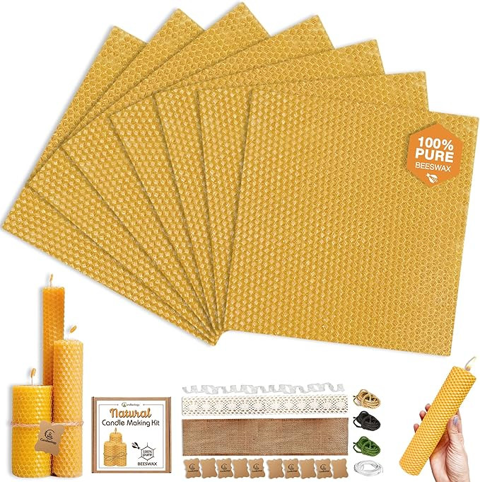 Beeswax DIY Candle Making Kit - Natural Candle Rolling Kit for Beginners with 7 Beeswax Sheets & ... | Amazon (US)
