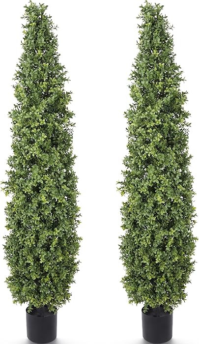Artificial Boxwood Topiary Tree 5FT Fake Topiary Tree Faux Potted Topiary Plant for Porch Home Ga... | Amazon (US)