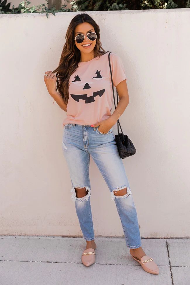 Jack O Lantern Lady Graphic Peach Tee | The Pink Lily Boutique