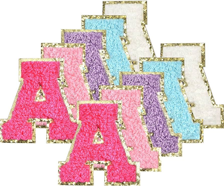 10Pcs Self Adhesive Chenille Letter Patches Iron on Varsity Preppy Letter Patches Stick on Glitte... | Amazon (US)