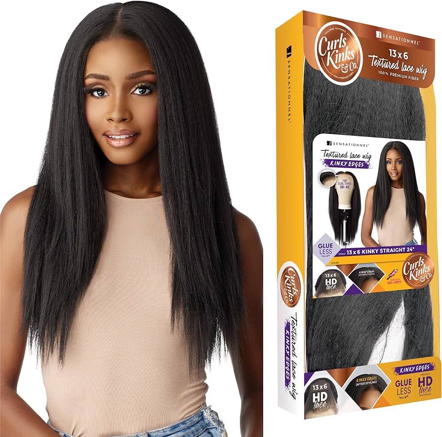 Sensationnel Kinky Edge 13x6 Lace Wigs - Kinky Edge Straight 24-inch glueless synthetic wig - CKC... | Amazon (US)