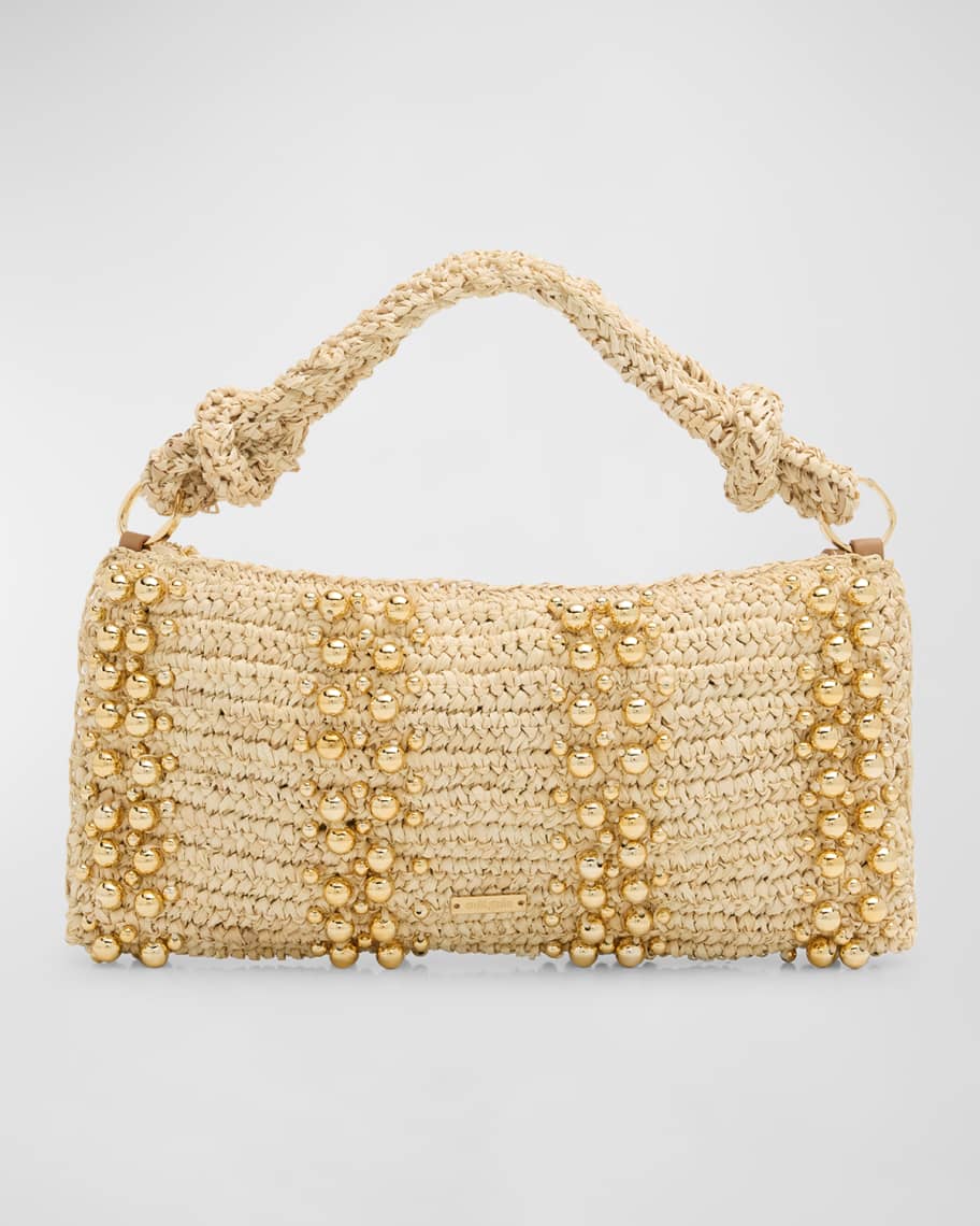 Hera Nano Studded Raffia Shoulder Bag | Neiman Marcus