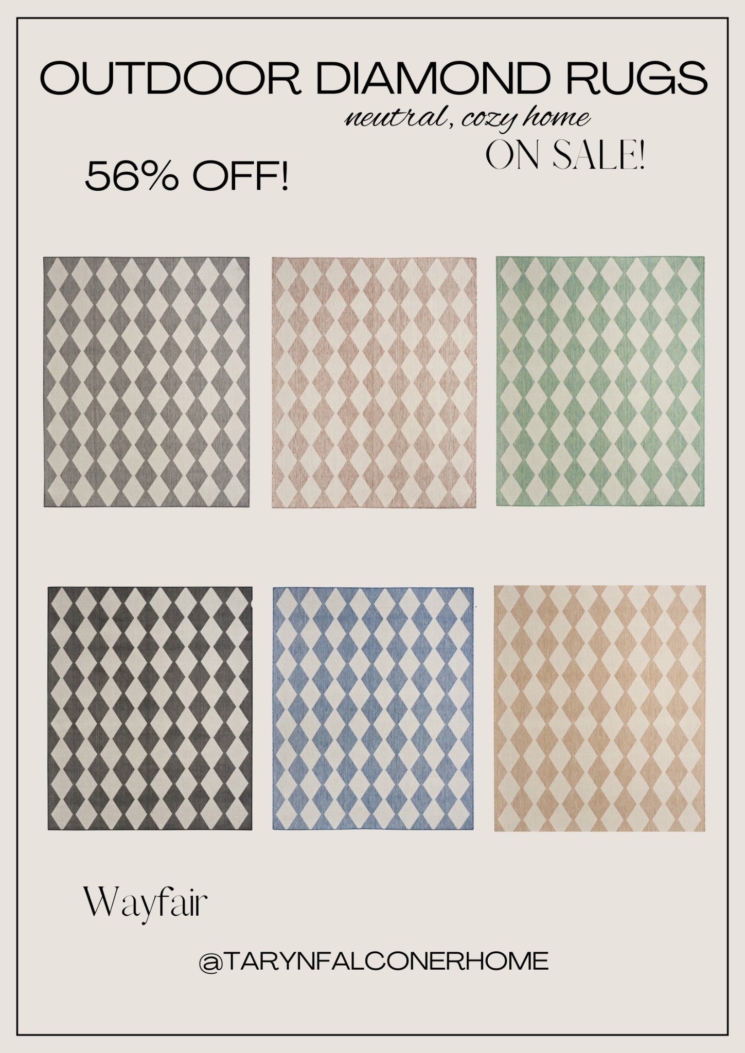 56% off these beautiful indoor/outdoor diamond rugs! These would make a perfect addition to the patio!

#onsale #outdoorrug #diamondrug #outdoorpatio #homedecor #homeaccents #patiofinds #patio #rug

#LTKSeasonal #LTKSaleAlert #LTKHome