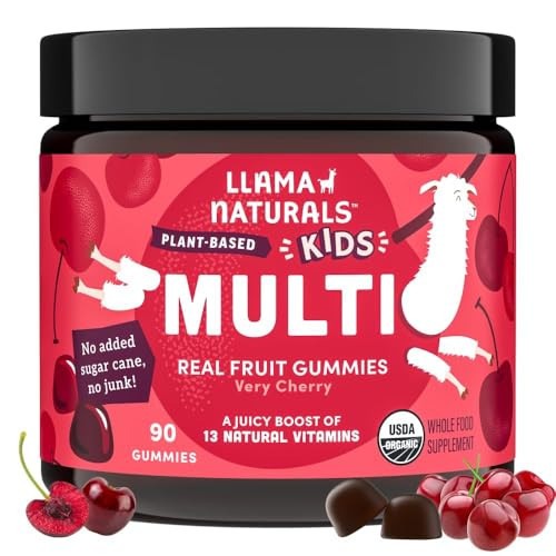 Llama Naturals Kids Multivitamin Gummies, Vegan, Organic with Vitamin D, C & K, Toddler Real Fruit Gummy Vitamins, Chewable Supplement, Whole Food Multivitamin, No Added Sugar Cane, Cherry, 90 Ct | Amazon (US)
