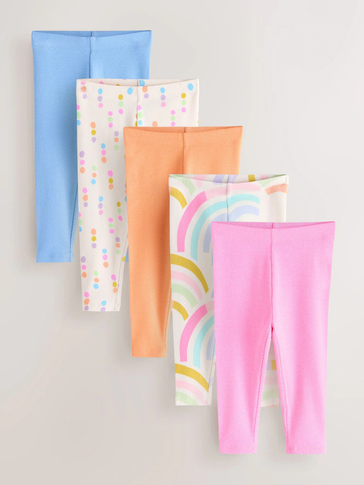 Pastel Rainbow Ribbed Leggings 5 Pack (3mths-7yrs) | Next US
