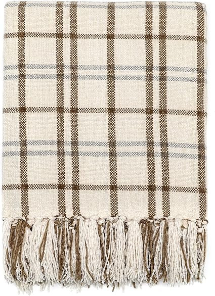 Muse Dream Chenille Fringe Plaid Christmas Blankets and Throws Brown White Classic Buffalo Plaid ... | Amazon (US)