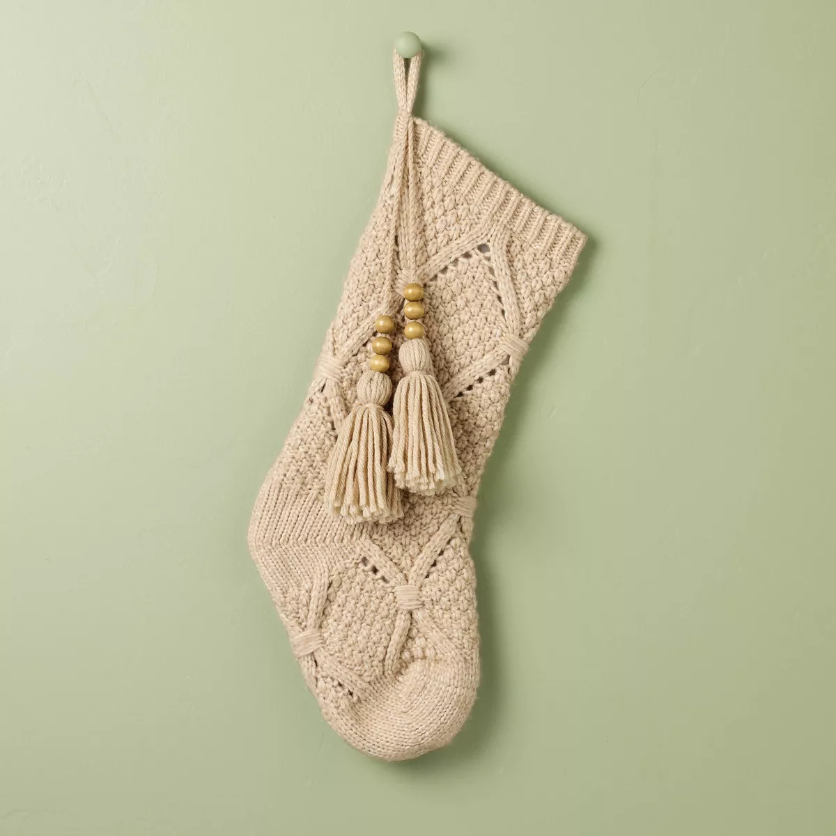 Sweater Knit Christmas Stocking with Beaded Tassel - Hearth & Hand™ with Magnolia | Target