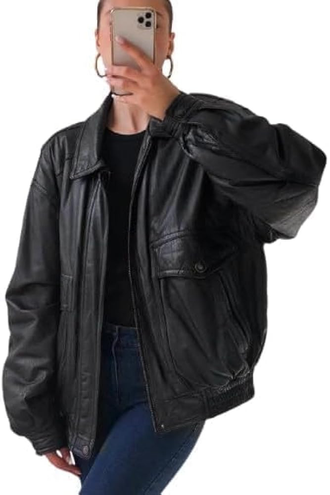Women’s Fashion 90s Leather Jacket Ladies Oversized Bomber Jacke| 90’s Retro Vintage Leather ... | Amazon (US)