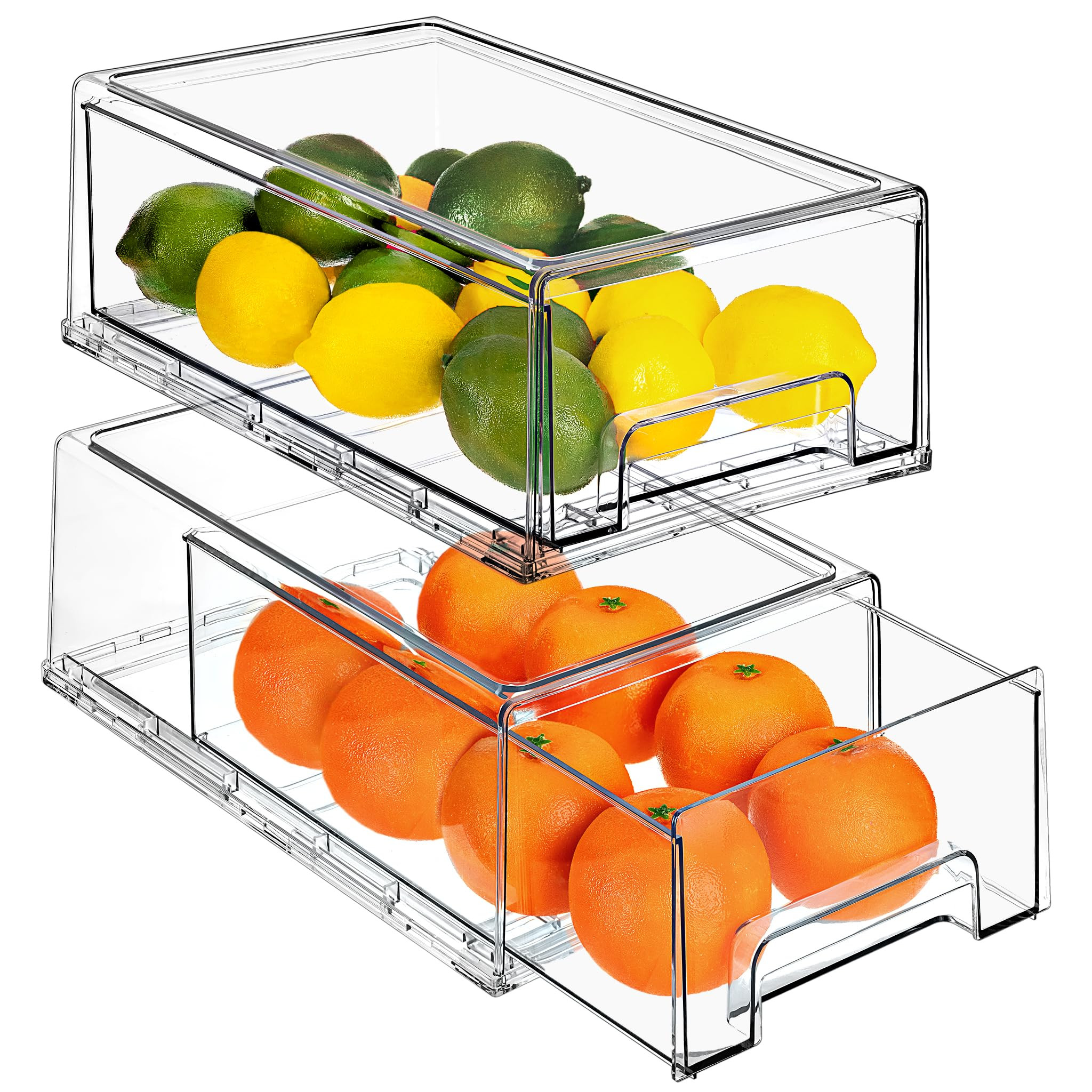 Sorbus Clear Stackable Fridge Drawer Bins - Pull Out Refrigerator Organizer Containers for Kitche... | Amazon (US)