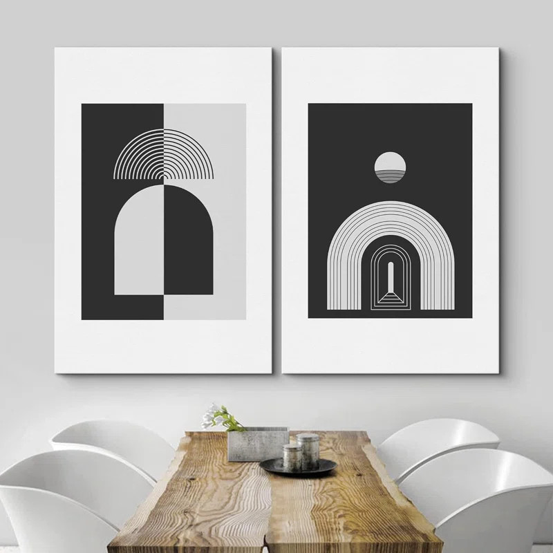 Mid Century Modern Boho Black And White Spiral Polygons Abstract ShapesMinimalist On Canvas 2 Pie... | Wayfair North America