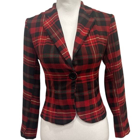 VTG Y2K Lipsy Red Tartan Plaid Blazer Jacket Preppy Academia Old Money Punk XS | Poshmark