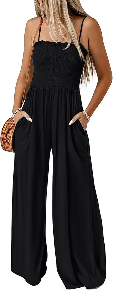 Women's Summer Casual Jumpsuits One Piece Outfits Square Neck Sleeveless Spaghetti Strap Wide Leg... | Amazon (US)