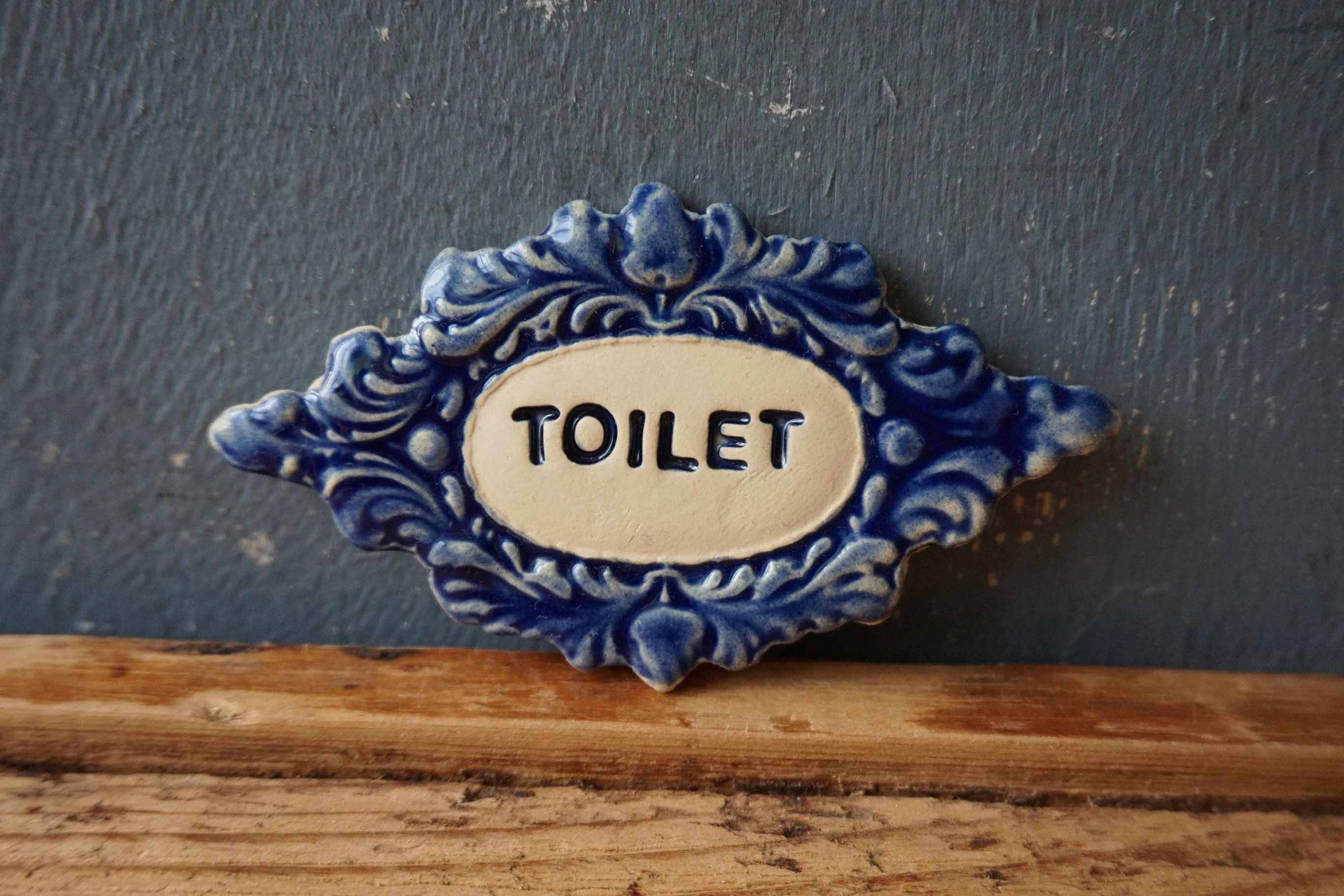 Ceramic TOILET Sign: Cobalt Blue Glazed Door Plaque | Etsy (Global)