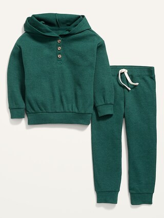 Thermal-Knit Henley Hoodie and Sweatpants Set for Toddler Girls | Old Navy (US)