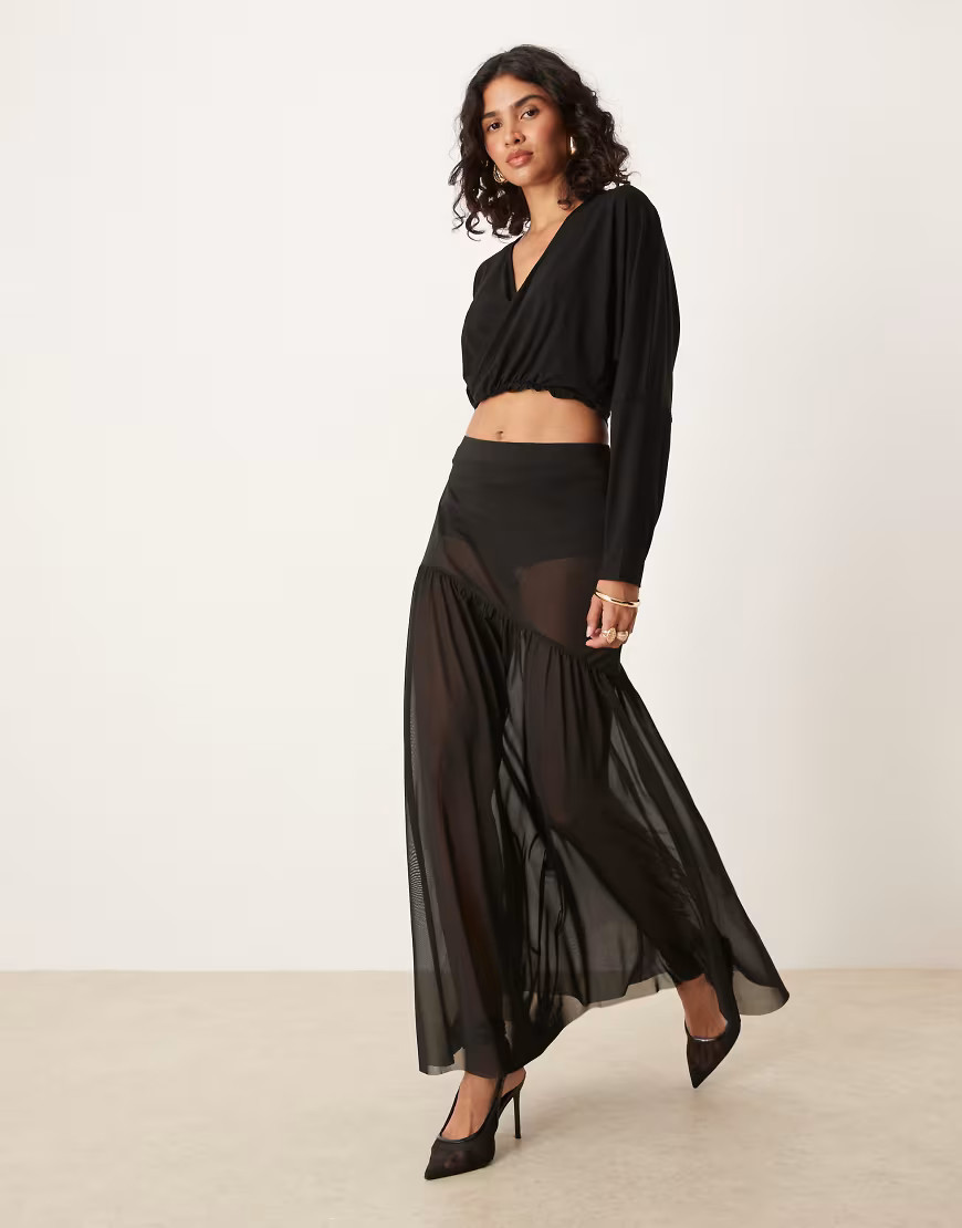 ASOS DESIGN sheer mesh fishtail skirt in black | ASOS (Global)