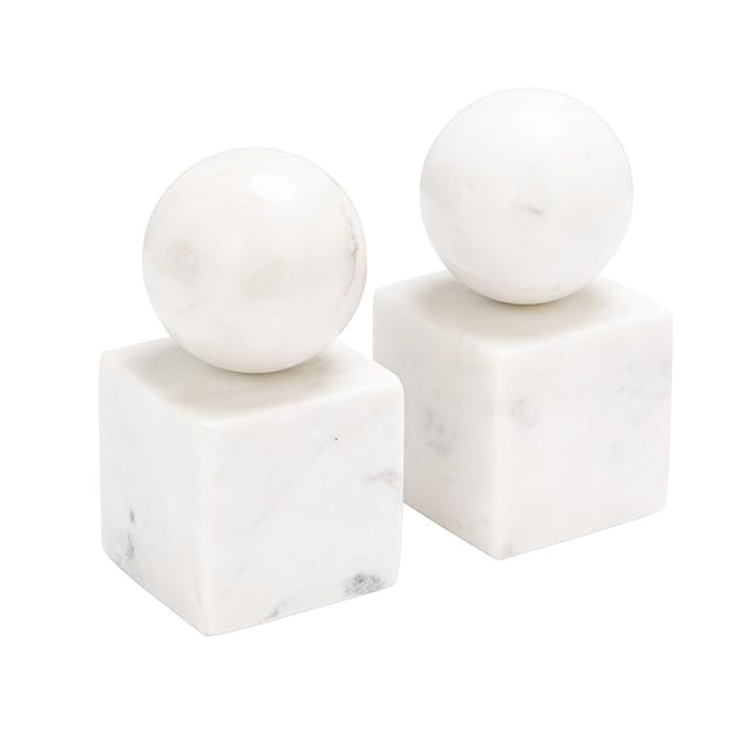 Creative Co-Op 2-Piece Marble Geometric Bookends, White | Amazon (US)