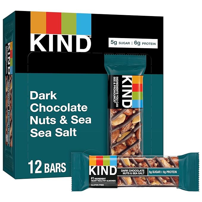 KIND Bars, Dark Chocolate Nuts and Sea Salt, Healthy Snacks, Gluten Free, Low Sugar, 6g Protein, ... | Amazon (US)