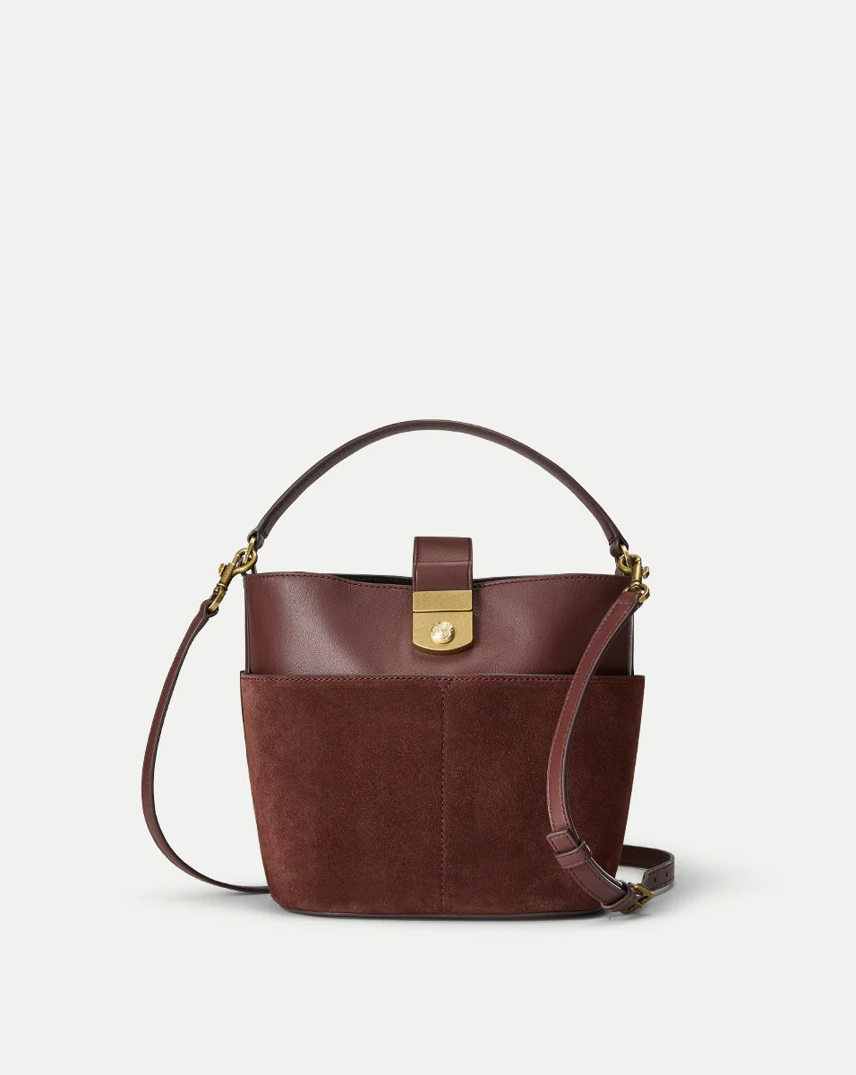 Small Crest Lock Suede Bucket Bag in Chestnut | Veronica Beard | Veronica Beard