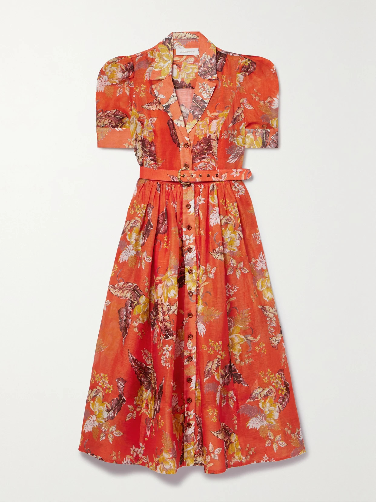 Zimmermann - Matchmaker Belted Floral-print Linen And Silk-blend Midi Dress - Red | NET-A-PORTER (US)