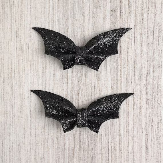 Black Sparkle Bat Bows  Girl Bows  Pigtail Bows  Black - Etsy | Etsy (US)