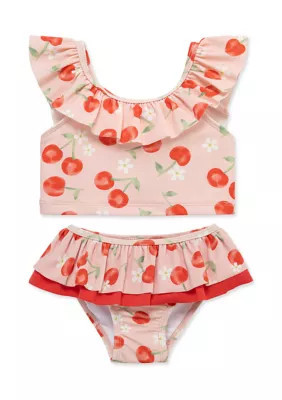 Little Me Toddler Girls Cherry 2 Piece Swimsuit Set, Pink, 2T | Belk