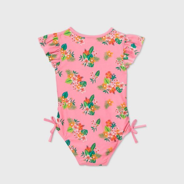Toddler Girls' Floral Front Zip One Piece Swimsuit - Cat & Jack™ Pink | Target