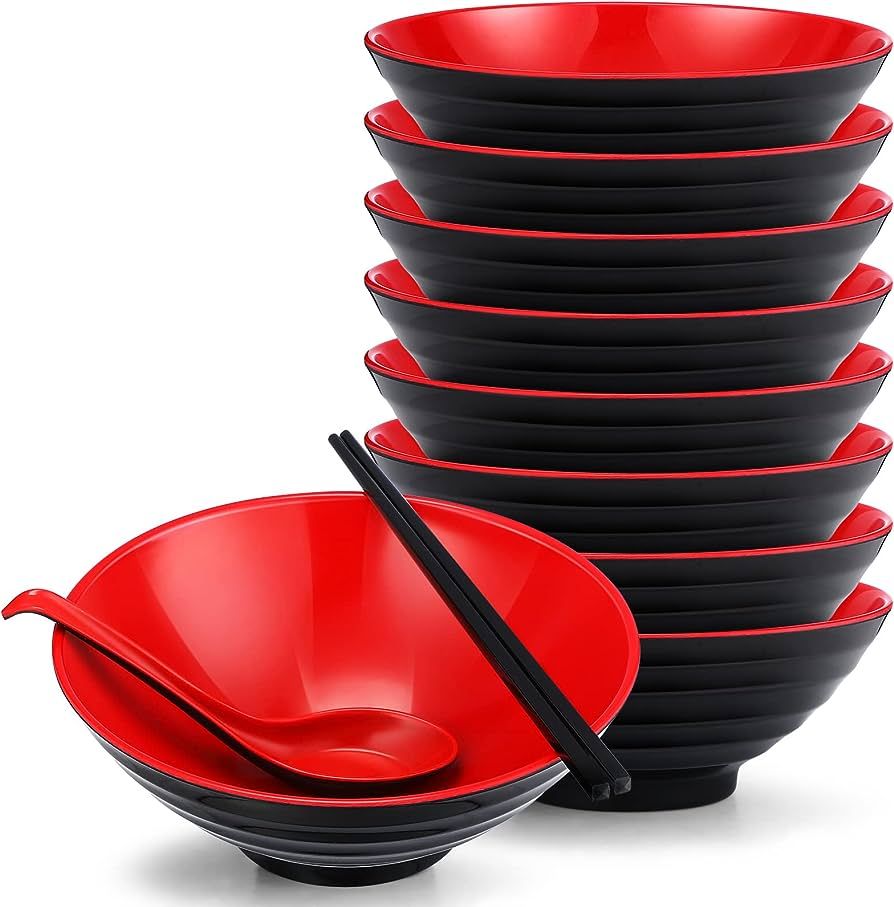 Eaasty 8 Set Ramen Bowl Japanese Style Ramen Bowls Melamine Noodles Bowl Asian Chinese Large Soup... | Amazon (US)