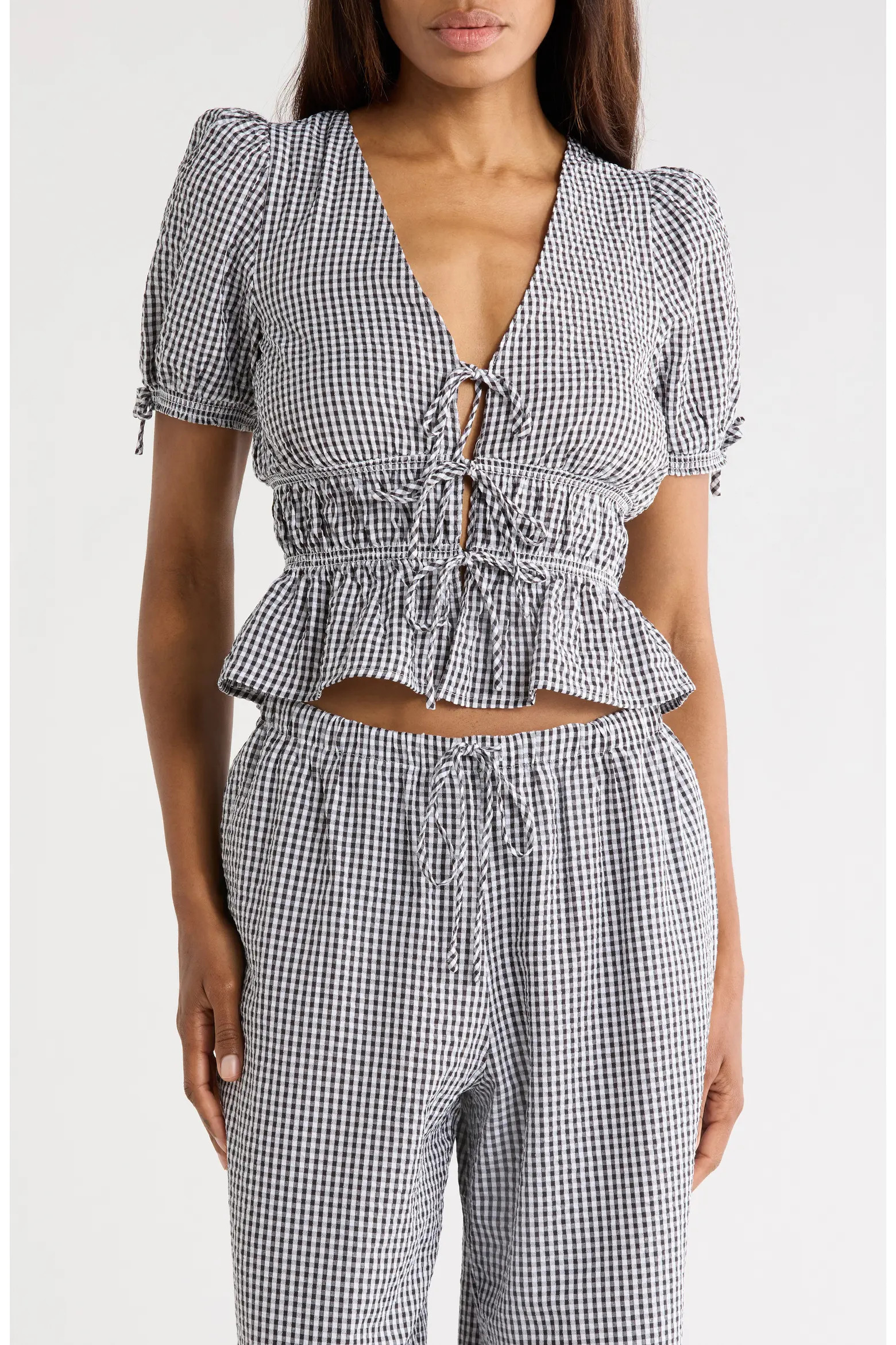 Gingham Short Sleeve Tie Front Top (Women) | Nordstromrack | Nordstrom Rack