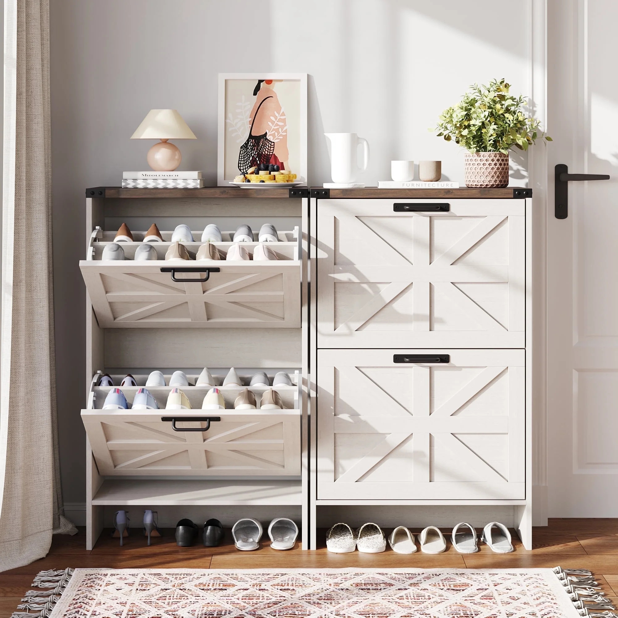 VEANERWOOD Shoes Storage Cabinet With Doors, Farmhouse Shoe Cabinet With 2 Flip Drawers For Entry... | Walmart (US)