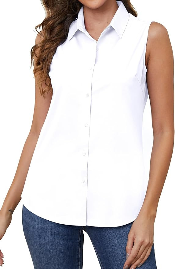Wrinkle Free Womens Sleeveless Button Down Shirts for Women Stretch Business Office Formal Work B... | Amazon (US)