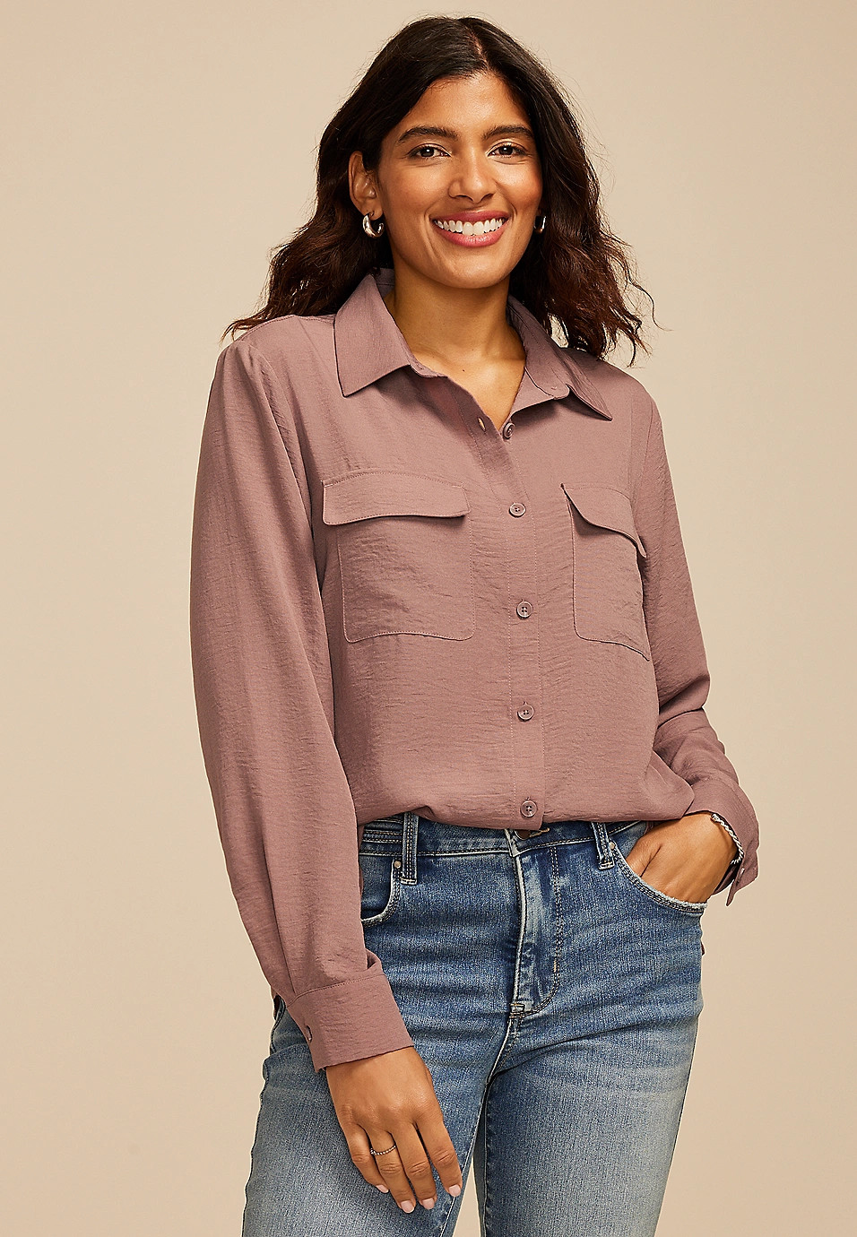Black Utility Button Down Shirt | Maurices