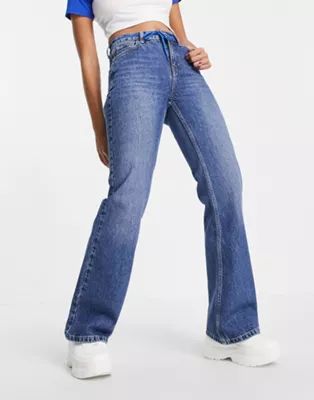 Topshop Two rigid flare jean in mid blue | ASOS (Global)
