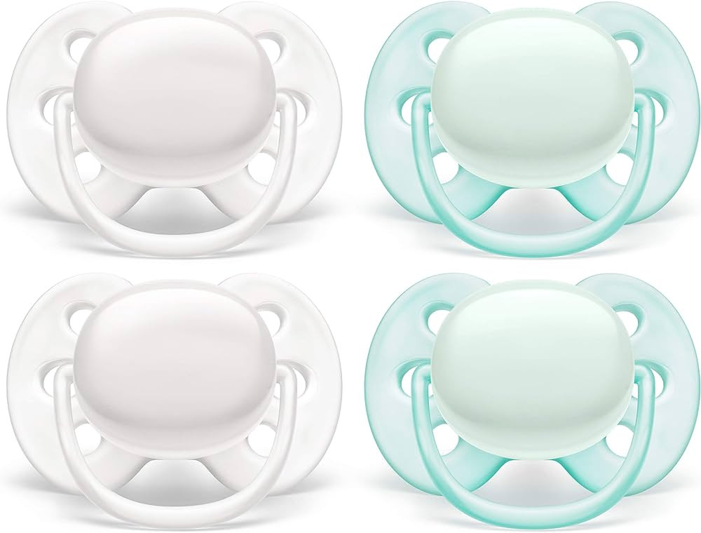 Philips AVENT Ultra Soft Pacifier, 0-6 Months, Arctic White/Green, 4 Pack, SCF214/40 | Amazon (US)