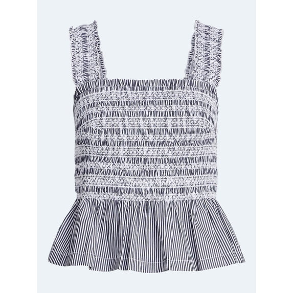 Free Assembly Women's and Women's Plus Smocked Cotton Tank Top with Peplum Hem, Sizes XS-4X | Walmart (US)