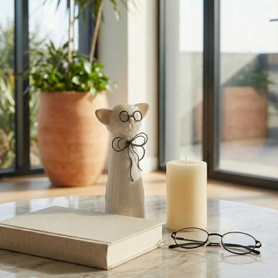 Decorative Ceramic Cat with Glasses Figurine for Home Decor - Ornaments Accent for Bathroom, Office Desk, and Shelf Display -8", White | Target